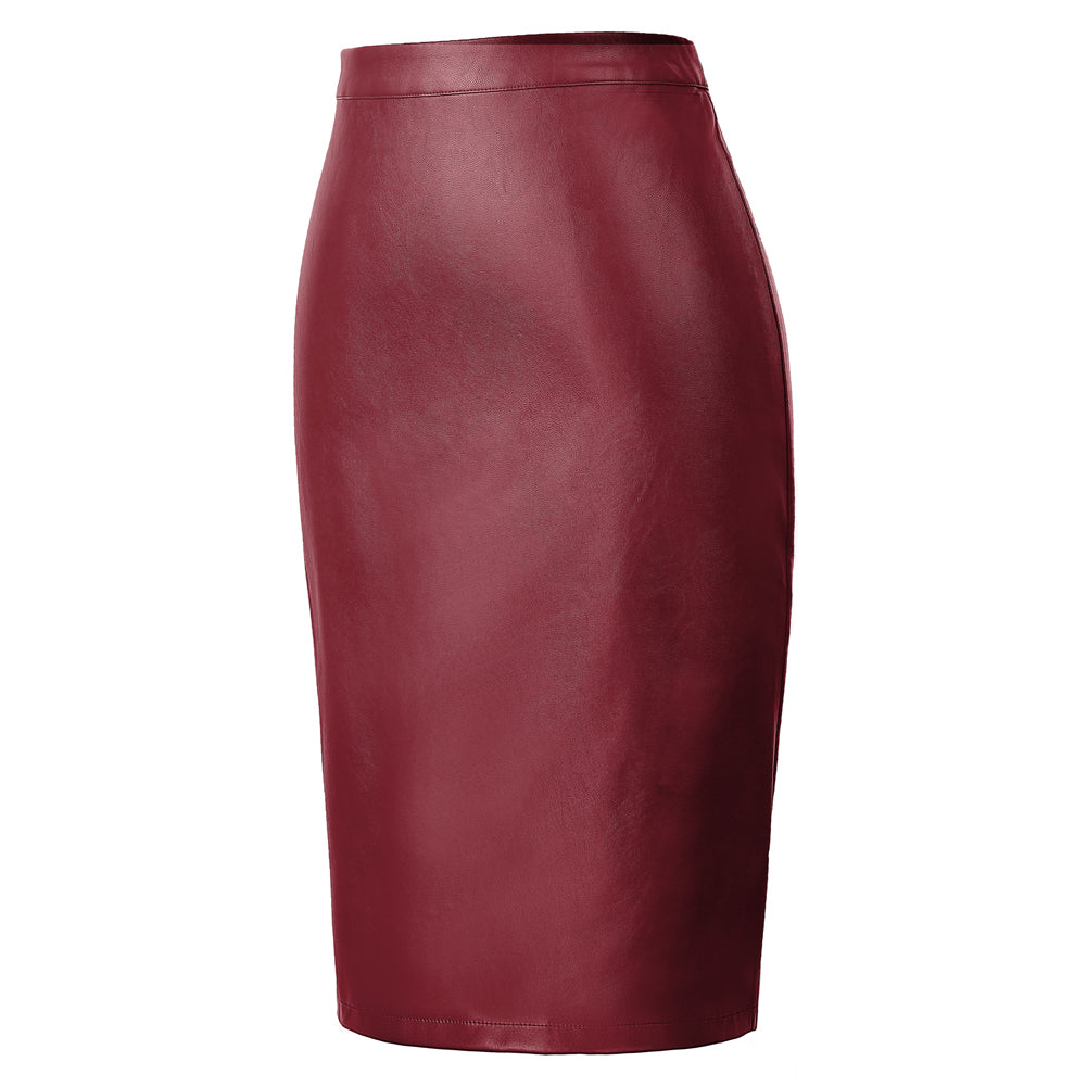 belle poque Midi Leather Skirt for Women High Waist Bodycon Pencil Skirts Work Outfits
