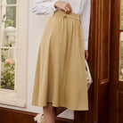 belle poque Women Vintage Swing Skirt Elastic Waist Mid-Calf Length A-Line Skirt