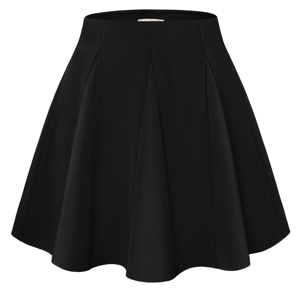 belle poque Women Vintage Swing Skirt Elastic Waist Mid-Thigh Length A-Line Skirt Black