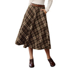 belle poque Women Vintage Plaided Swing Skirt Elastic Waist Mid-Calf Length A-Line Skirt