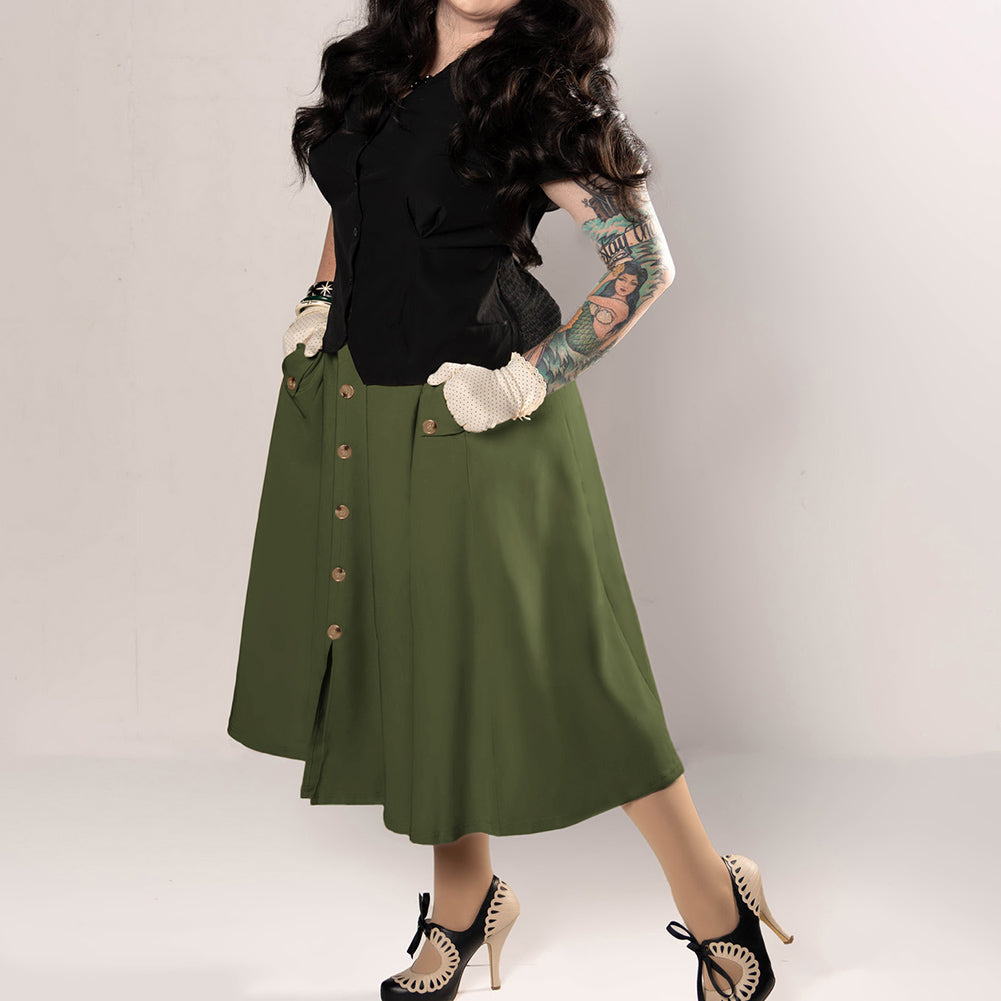 belle poque Belle Poque Women's Vintage A-Line Skirt with Slit Hem