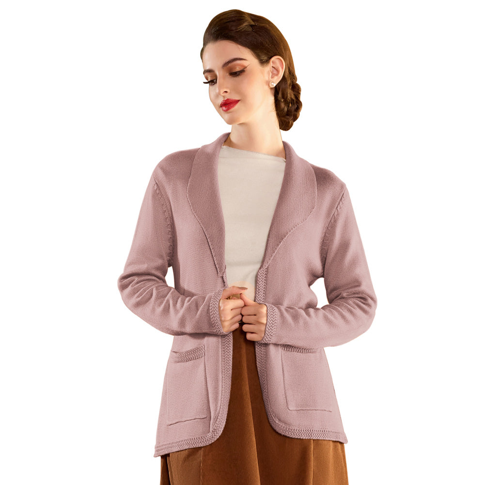 belle poque Vintage Cardigan Sweater Blazer V Neck Shawl Lapel Collar with Pockets