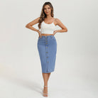 belle poque 1980s Vintage Jean Skirts for Women Front Slit Midi Skirt with Pockets