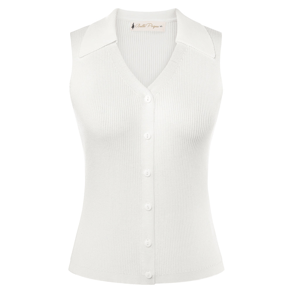 belle poque Women's Button Down Tank Tops Collared Slim Fit Office Tops White