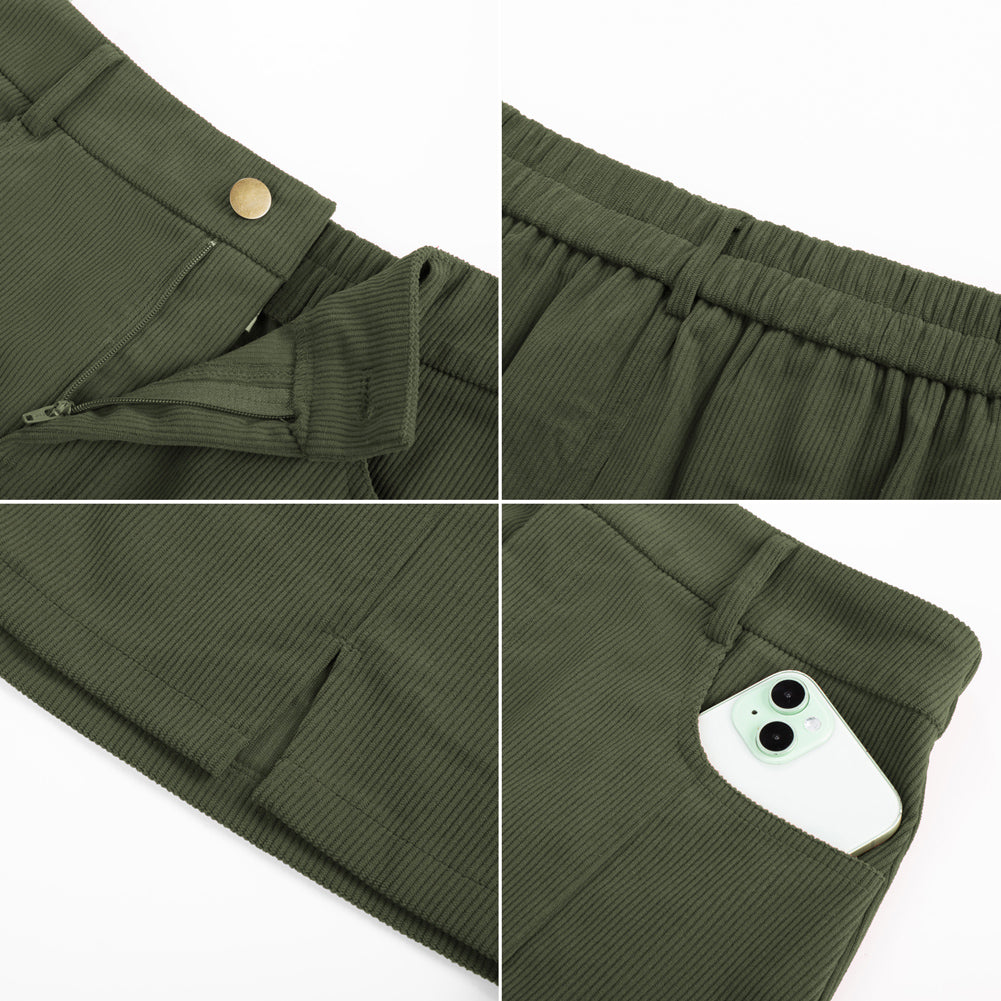 belle poque Women Corduroy Mini Skirt with Pockets Classic A-Line Fall Winter Basic Short Skirts