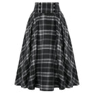 belle poque Plaid Skirts for Women High Waisted Midi Skirt A-line Pleated Fall Skirts 2025 Black