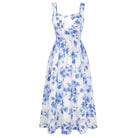 belle poque Women's Floral Midi Sundress with Pockets Spring Summer Dresses for Wedding Guest Blue