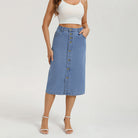 belle poque 1980s Vintage Jean Skirts for Women Front Slit Midi Skirt with Pockets