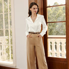 belle poque Women Vintage Shirt OL Long Sleeve Lapel Collar V-Neck Button-up Tops