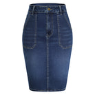 belle poque 2026 Women's Denim Skirt Knee Length Jean Skirt with Pockets Blue