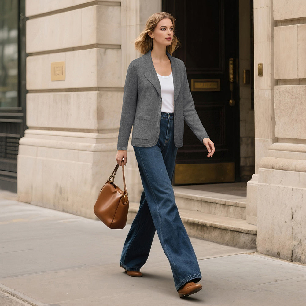 belle poque Vintage Cardigan Sweater Blazer V Neck Shawl Lapel Collar with Pockets