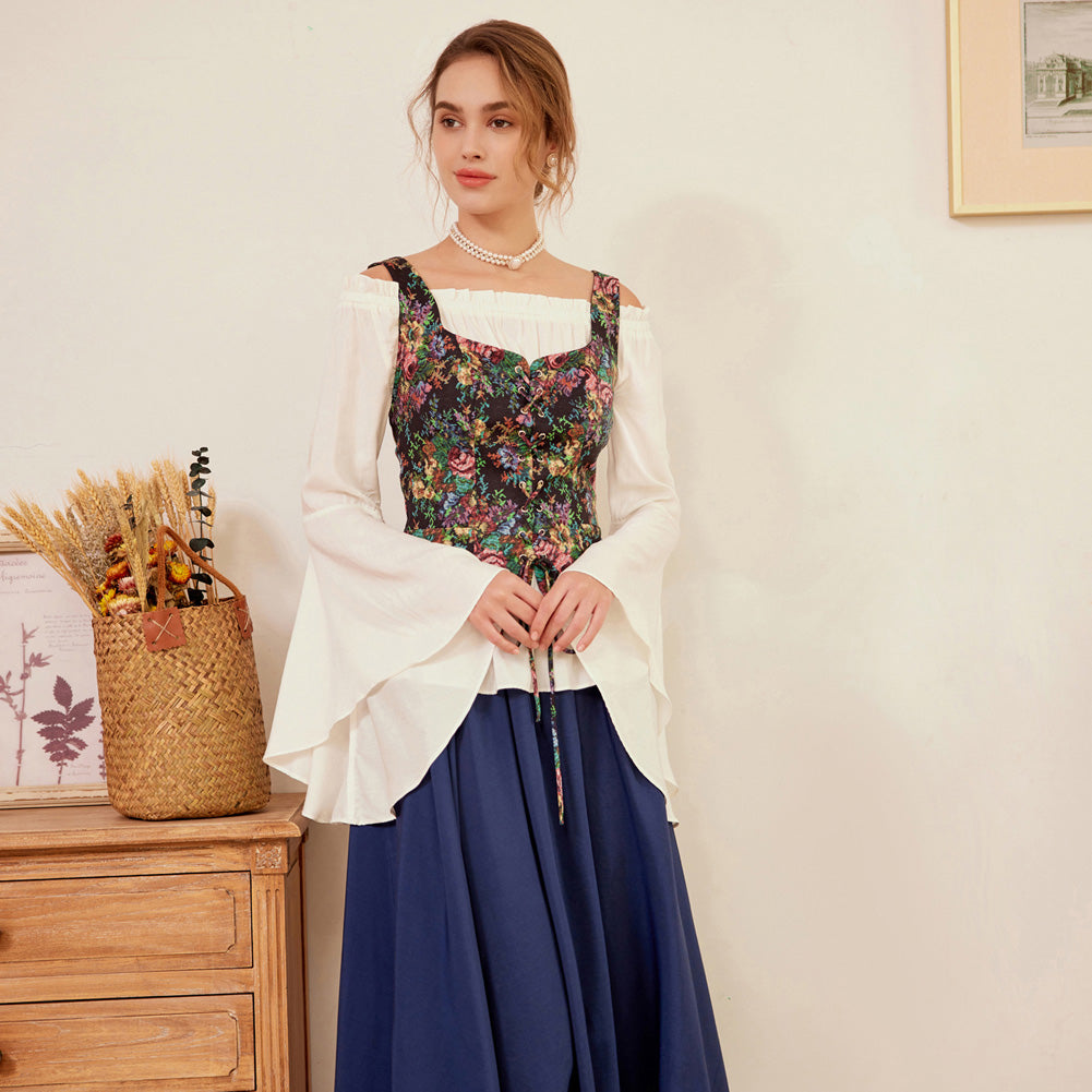 belle poque Vintage Renaissance Medieval Gothic Victorian Bell Sleeves Tops