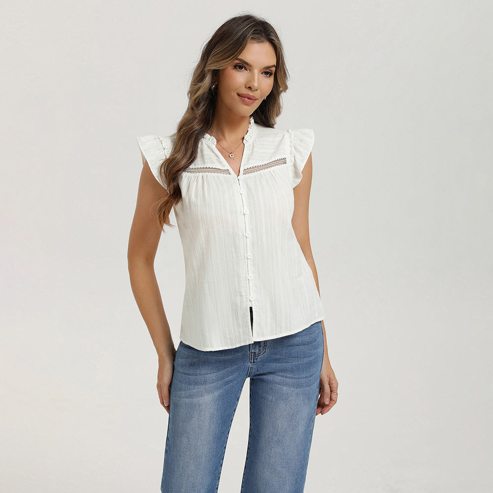 belle poque Women's Ruffle Sleeve Cotton Shirts Button Down Blouses Dressy Casual Tops