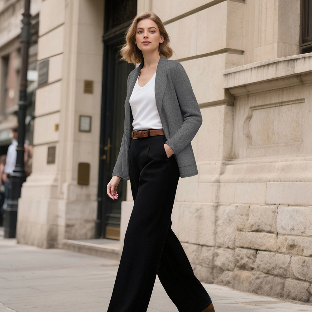 belle poque Vintage Cardigan Sweater Blazer V Neck Shawl Lapel Collar with Pockets