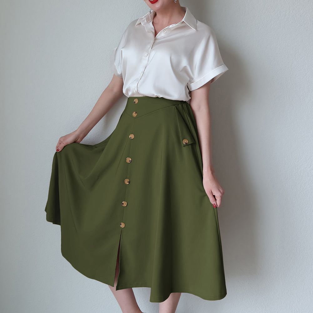 belle poque Belle Poque Women's Vintage A-Line Skirt with Slit Hem