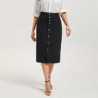 belle poque 1980s Vintage Jean Skirts for Women Front Slit Midi Skirt with Pockets Black