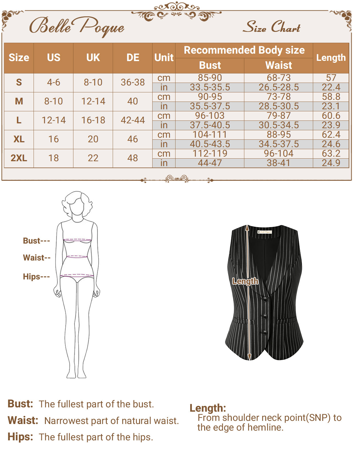 belle poque Vintage Lapel Collar Suit Vest Tops for Women Work Dressy Waistcoat Blazer with Pockets
