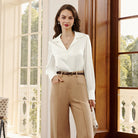 belle poque Women Vintage Shirt OL Long Sleeve Lapel Collar V-Neck Button-up Tops