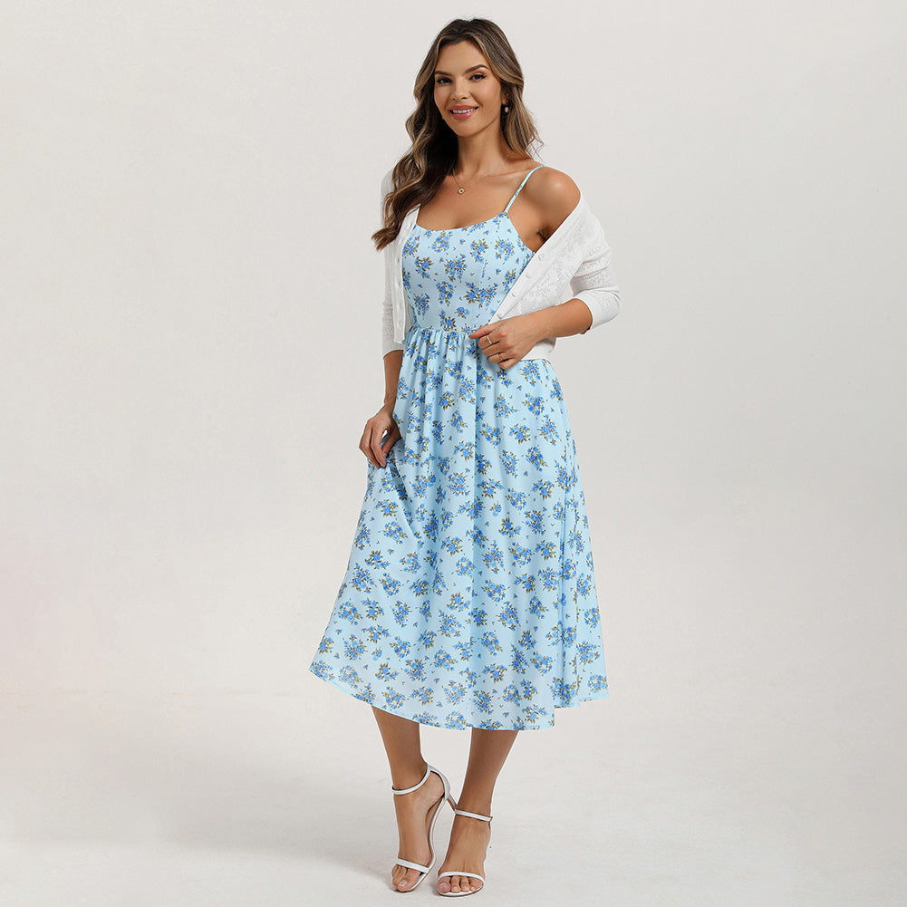 belle poque Floral Dress for Women 2026 Summer Sleeveless Midi A-line Beach Sundresses