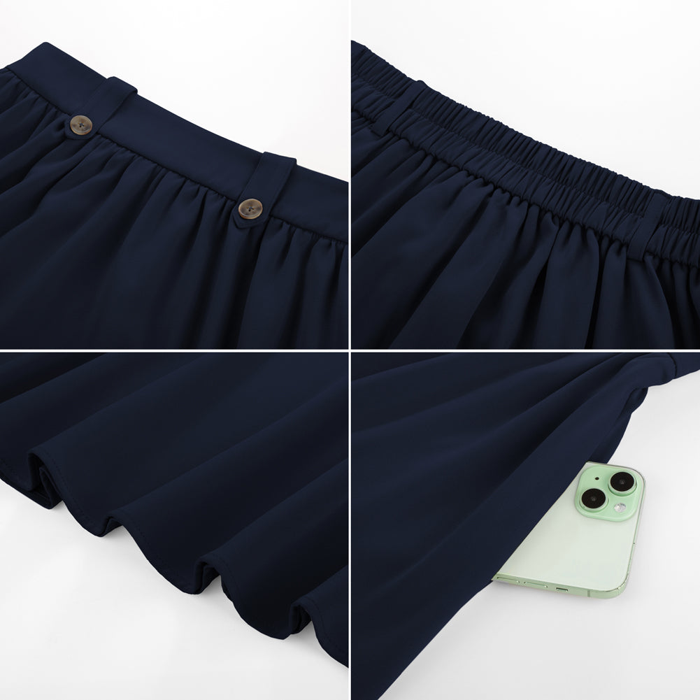 belle poque Women Vintage Swing Skirt Elastic Waist Mid-Calf Length A-Line Skirt