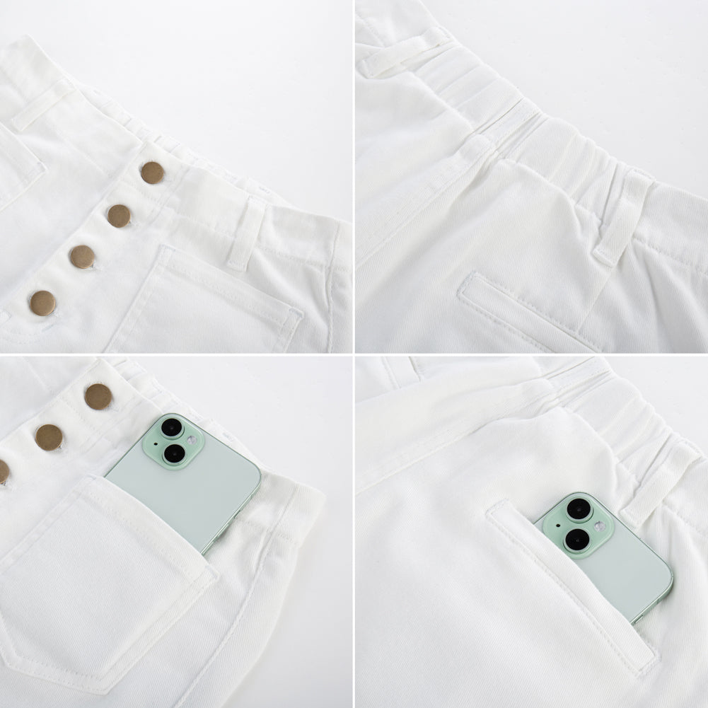 belle poque Vintage Straight Leg High Waisted Elastic Waist Multi-Pocket Flare Denim Pants