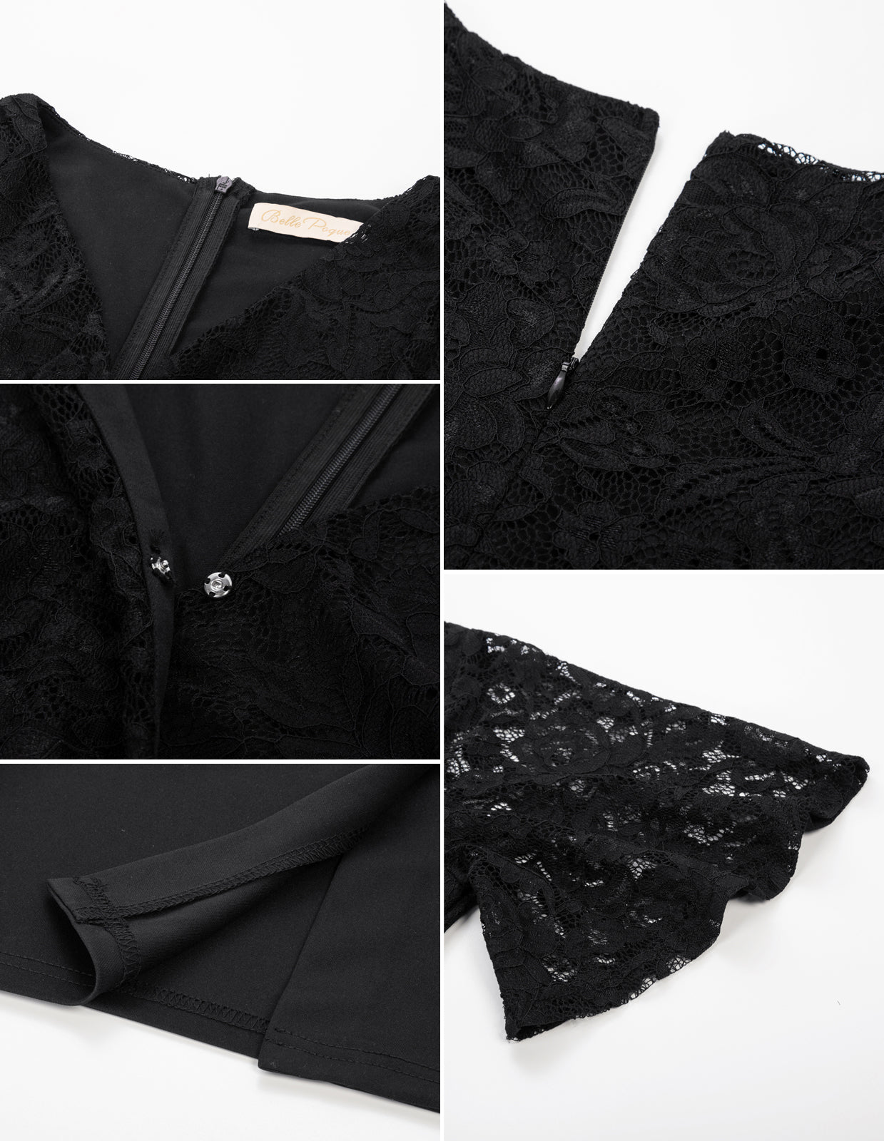 belle poque Lace Patchwork Dress Short Sleeve V-Neck Bodycon Dress