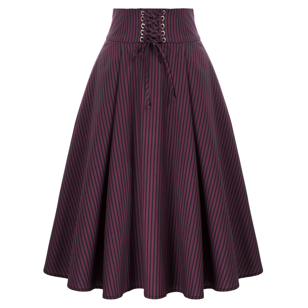 Vintage High Waist Striped Skirt Wide Waistband Flared A-Line Skirt⏰Flash Sale