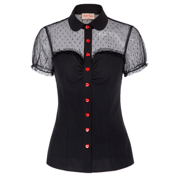 Belle Poque Retro Sheer Top Polka Dot Top Vintage Mesh Shirt Women's Short  Sleeve Shirt 1950s Blouses at  Women’s Clothing store